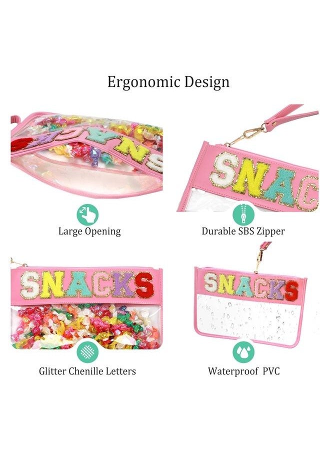 LO LORD LO Clear Pouch Glitter Letter Zipper Pouch Clear Makeup Bags for Travel Small Snacks Bag Preppy Cosmetic Stuff Bag for Women (Snacks Pink)  - Image 3