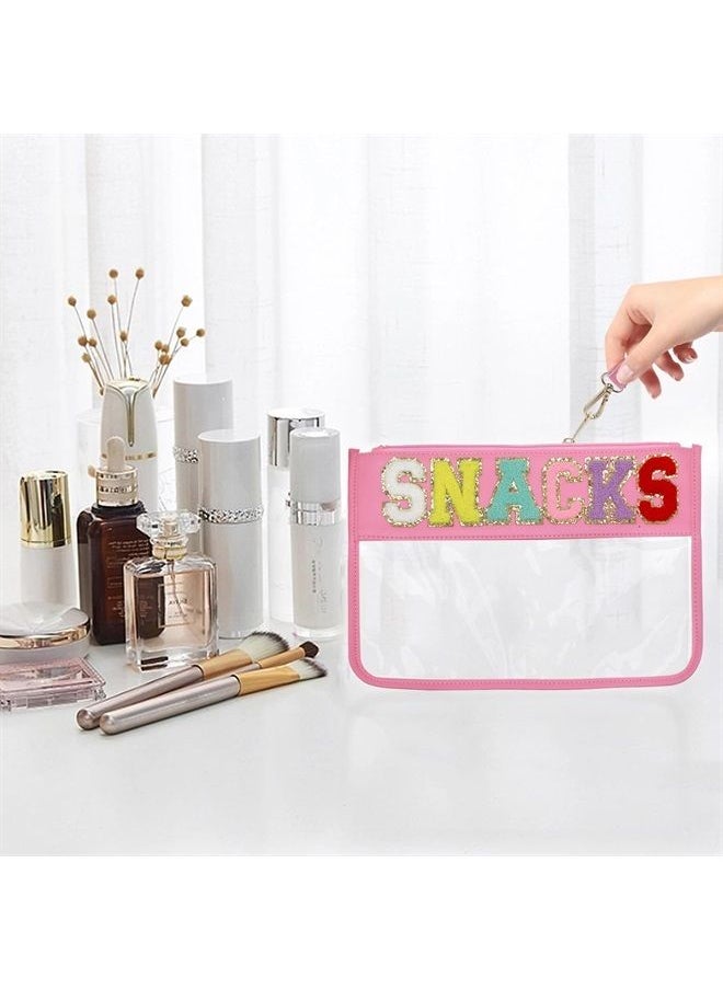LO LORD LO Clear Pouch Glitter Letter Zipper Pouch Clear Makeup Bags for Travel Small Snacks Bag Preppy Cosmetic Stuff Bag for Women (Snacks Pink)  - Image 5