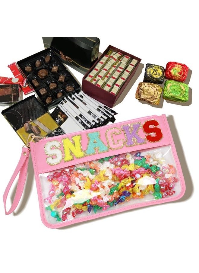 LO LORD LO Clear Pouch Glitter Letter Zipper Pouch Clear Makeup Bags for Travel Small Snacks Bag Preppy Cosmetic Stuff Bag for Women (Snacks Pink)  - Image 2
