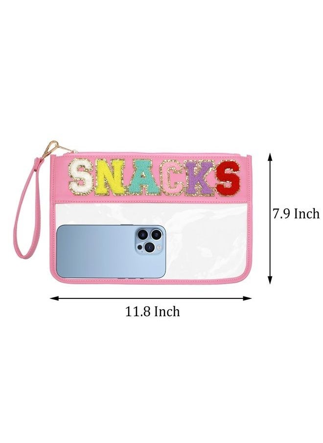 LO LORD LO Clear Pouch Glitter Letter Zipper Pouch Clear Makeup Bags for Travel Small Snacks Bag Preppy Cosmetic Stuff Bag for Women (Snacks Pink)  - Image 4