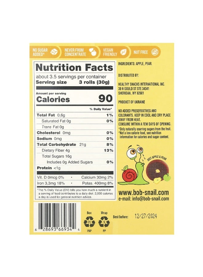 Bob Snail, Fruit Rolls, Apple-Pear, 10 Pouches, 0.35 oz (10 g) Each - Image 2