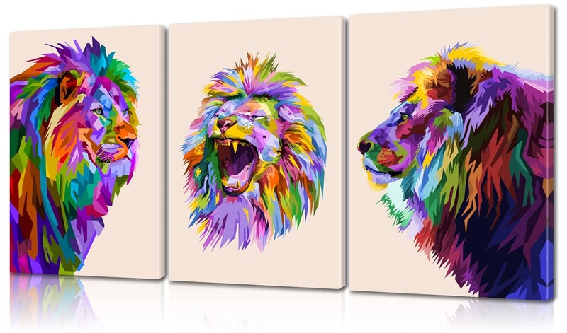 Mistyefly 3-Piece Colorful Lion Wall Art - Image 1
