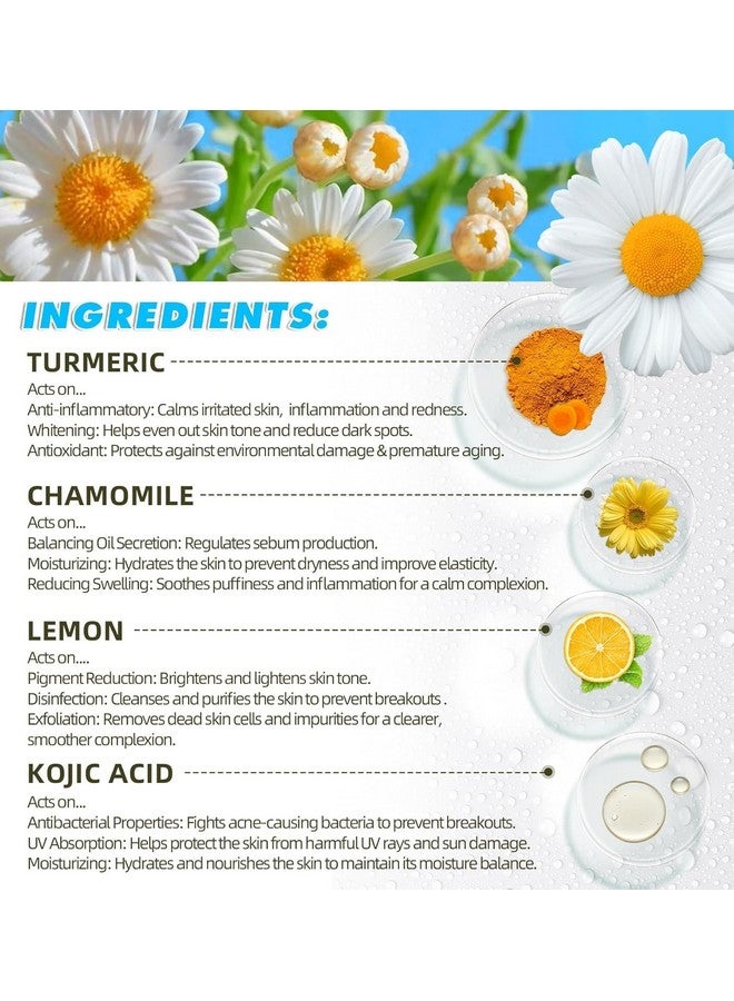 zarini وسادات تنظيف زاريني حمض الكوجيك والكركم مع فيتامين ب5 و ج، وسادات تقشير رغوية مشبعة بالكركم والليمون والبابونج للوجه - 60 قطعة (عبوة من 1) - Image 5