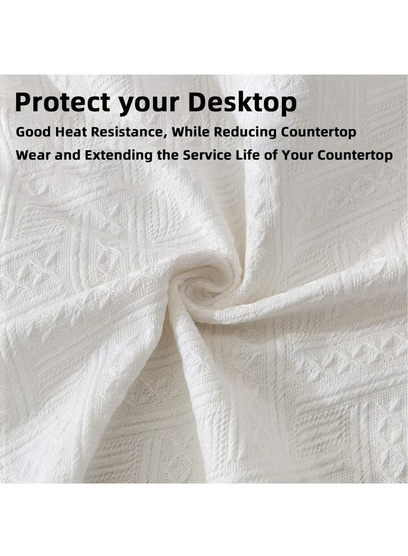 Cotton and Linen Tablecloth with Tassel, Heat Insulation Lace Rectangle Desktop Table Cover, Home Decoration Outdoor Dining Table, 90*90 CM, White - Image 5