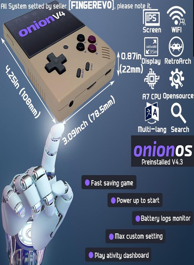 FINGEREVO جهاز ألعاب محمول Mini Plus بنظام OnionOS، شاشة 3.5 بوصة بدقة 640*480، بطارية 3000 مللي أمبير، Mini+ مع حقيبة حمل، لون رمادي كلاسيكي - Image 2