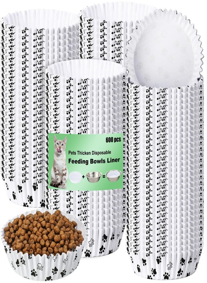 meekoo 600 Pcs Large Pet Disposable Feeding Bowls Liner Bulk Cat Food Bowls Small Paper Dish Paper Liner for Small Dogs Cats Dish Wet Food Feeding Station(White,Paw) - Image 1
