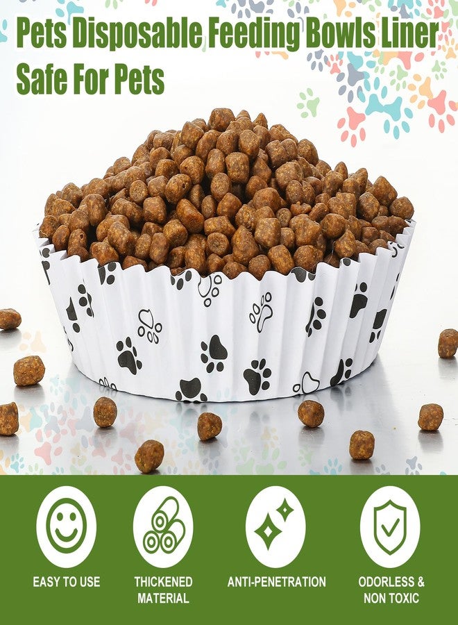 meekoo 600 Pcs Large Pet Disposable Feeding Bowls Liner Bulk Cat Food Bowls Small Paper Dish Paper Liner for Small Dogs Cats Dish Wet Food Feeding Station(White,Paw) - Image 3