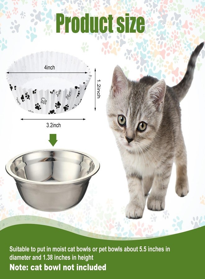 meekoo 600 Pcs Large Pet Disposable Feeding Bowls Liner Bulk Cat Food Bowls Small Paper Dish Paper Liner for Small Dogs Cats Dish Wet Food Feeding Station(White,Paw) - Image 2