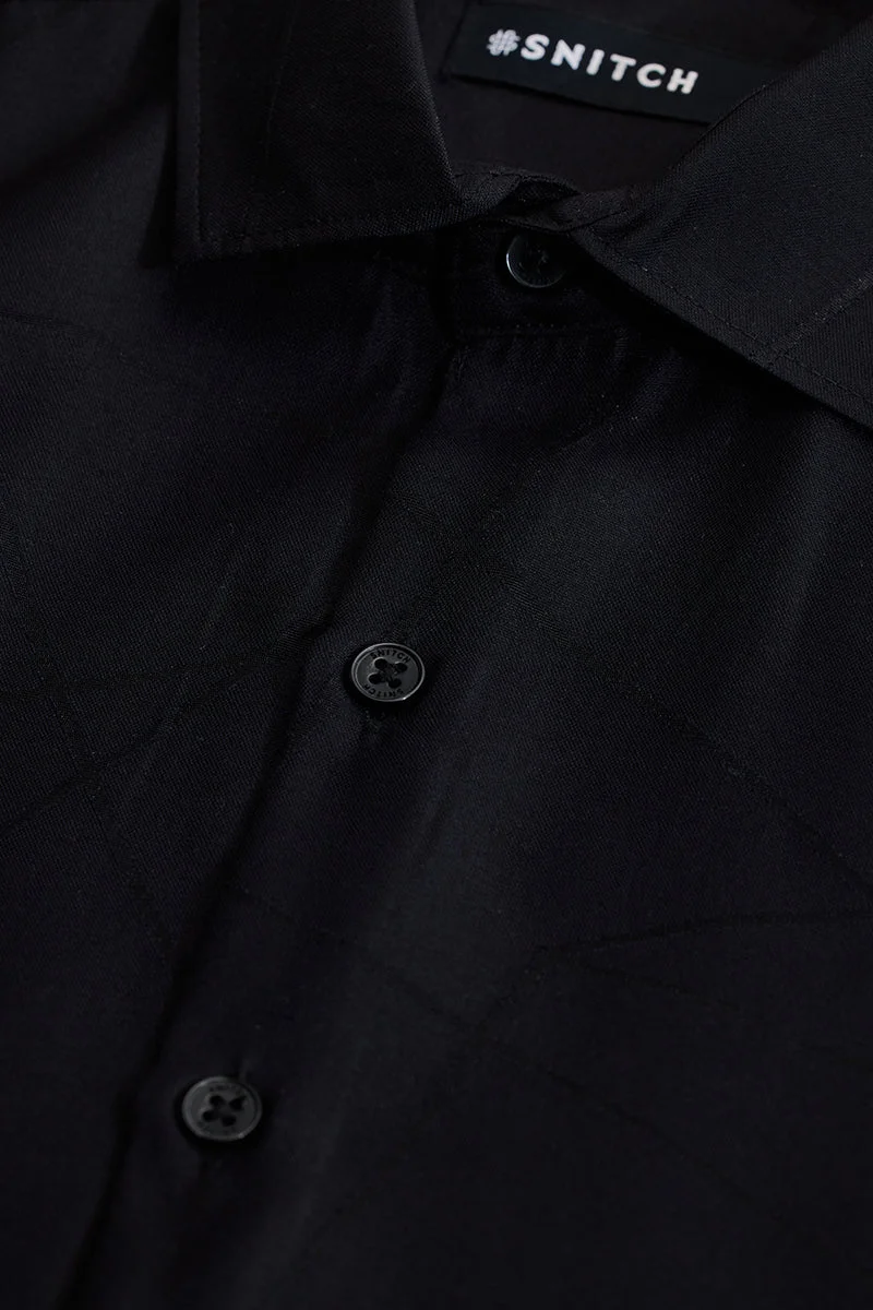 SNITCH Black Geometric Long Sleeve Slim Fit Shirt