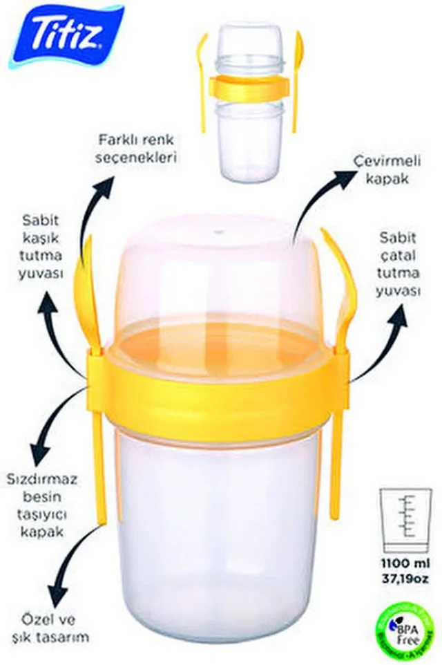 Hane216 Double Chamber - Portable Muesli with Fork and Spoon - Snack Container 1100 ml