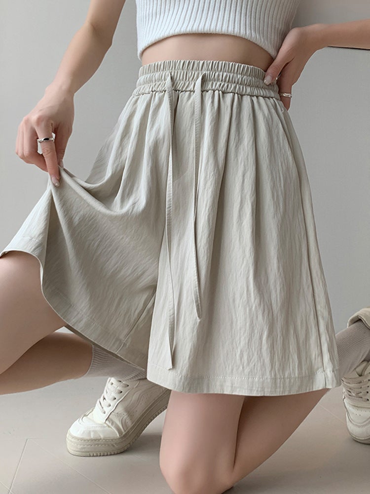 Ice Silk Dipped Shorts Girls Summer Thin Loose-Fit Waist Plus Size Straight Cool Straight Simple Wide-Leg Pants - Image 4