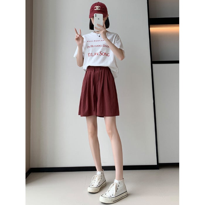 Ice Silk Dipped Shorts Girls Summer Thin Loose-Fit Waist Plus Size Straight Cool Straight Simple Wide-Leg Pants - Image 1