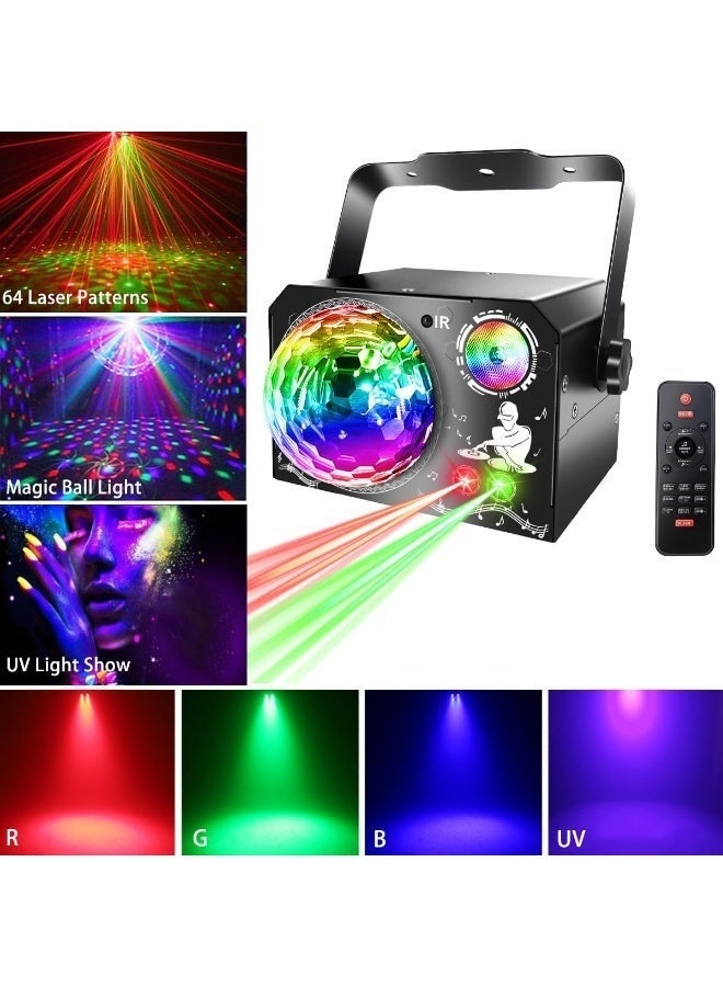 WALALLA Disco Light with Remote, RGB Party Lights Laser Stage Light DJ Disco Ball Lights with 64 Projector Effect and Sound Activated, LED Stage Strobe Lights Holiday Gift for Birthday Party - Image 2