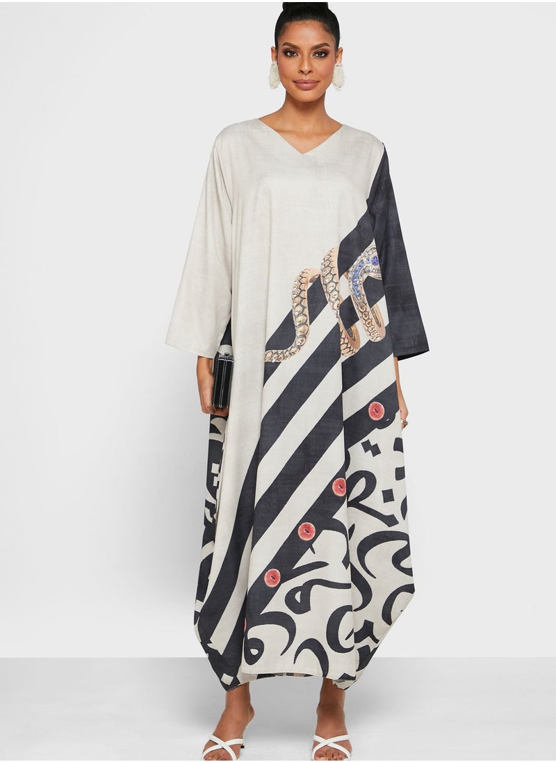 Thouq - Printed Jalabiya - Image 1