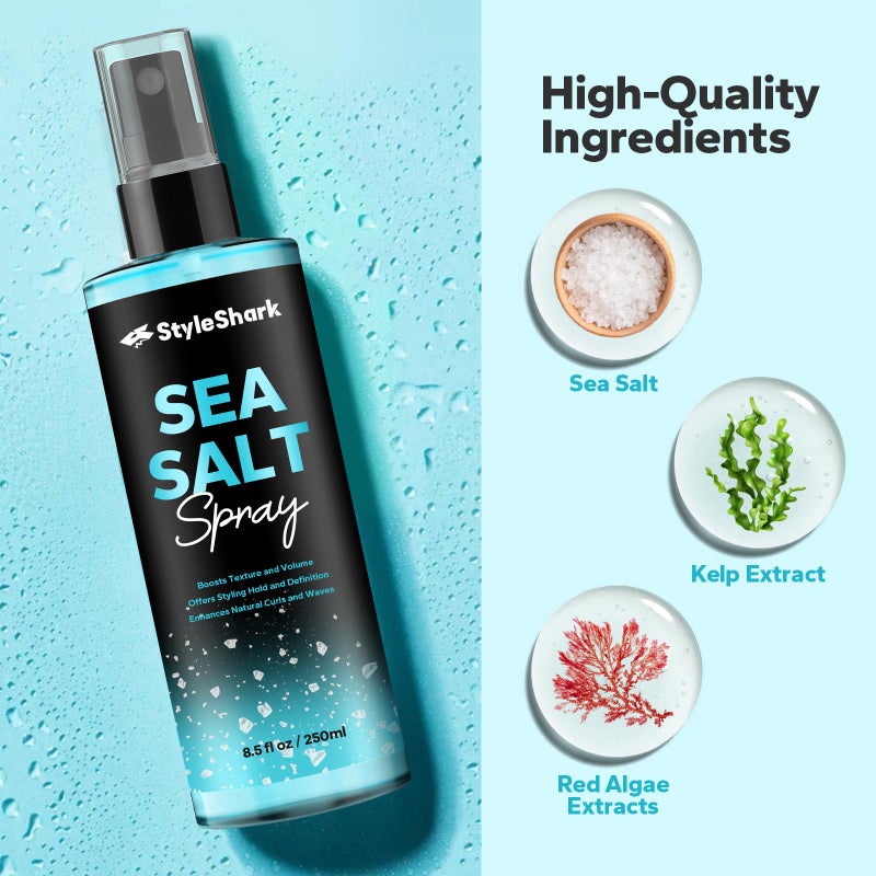 StyleShark Sea Salt Spray for Hair Men & Women (8.5 Fl Oz), Sea Salt Spray for Men, Beach Wave & Volumizing Texturing Sprays to Add Volume & Texture - Image 2