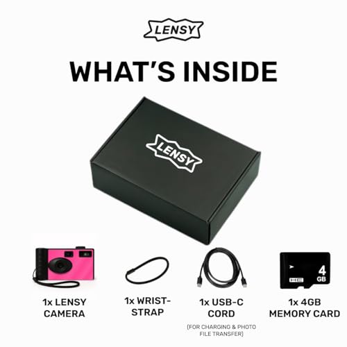 LENSY Screen Free Digital Camera | Four Built in Filters | Rechargeable, 8mp, Lightweight, Focus-Free, Auto-Flash, Easy-to-Use, Reusable, Retro Film-Style Photos (Pink) - Image 4