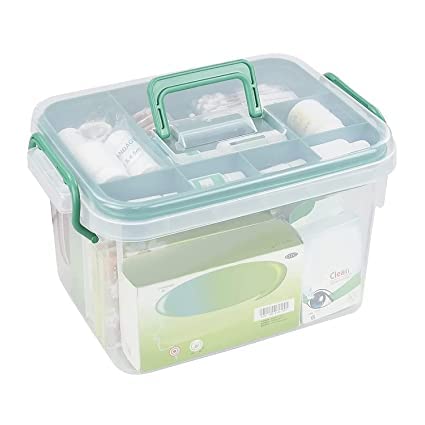 dhavl Portable Square Emergency Medical Kit Medicine Organizer Storage Container First Aid Box with Locking Lid & Carry Handle Useful for Home Camping Travel Domestic - Image 1