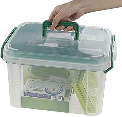 dhavl Portable Square Emergency Medical Kit Medicine Organizer Storage Container First Aid Box with Locking Lid & Carry Handle Useful for Home Camping Travel Domestic - Image 2