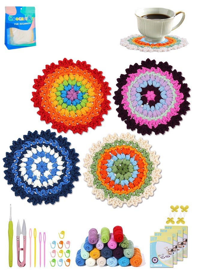AL RAID Crochet Kit for Beginners - Crochet Starter Kits with Step-by-Step Video Tutorials, Beginner Crochet Kit for Adults Kids Crochet Lovers (Coaster) - Image 1