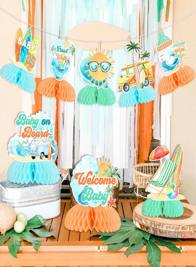 Balterever Surf Baby Shower Decorations Baby On Board Baby Shower Centerpieces Surf Honeycomb Centerpieces Baby Shower Table Decor Welcome Baby Summer Beach Hawaiian Baby Shower Supplies - Image 2