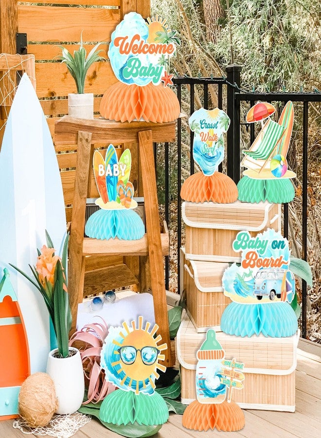 Balterever Surf Baby Shower Decorations Baby On Board Baby Shower Centerpieces Surf Honeycomb Centerpieces Baby Shower Table Decor Welcome Baby Summer Beach Hawaiian Baby Shower Supplies - Image 3