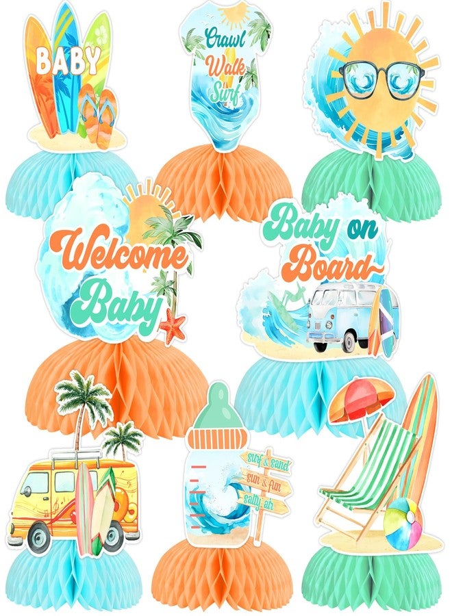 Balterever Surf Baby Shower Decorations Baby On Board Baby Shower Centerpieces Surf Honeycomb Centerpieces Baby Shower Table Decor Welcome Baby Summer Beach Hawaiian Baby Shower Supplies - Image 1