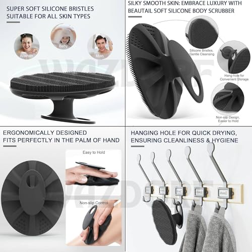 Wazdorf 4 in 1 Soft Silicone Back Scrubber with Long Handle + Multi Body Scrubber Brush + Scalp Massager | Super Exfoliating Shower Combo for Men & Women | BPA-Free | 3 Pcs Free Hook - Image 4