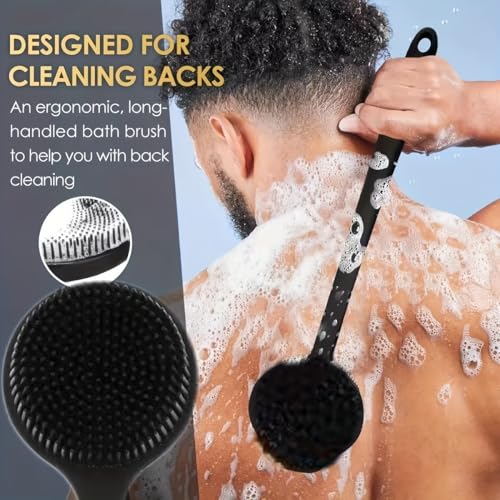 Wazdorf 4 in 1 Soft Silicone Back Scrubber with Long Handle + Multi Body Scrubber Brush + Scalp Massager | Super Exfoliating Shower Combo for Men & Women | BPA-Free | 3 Pcs Free Hook - Image 2