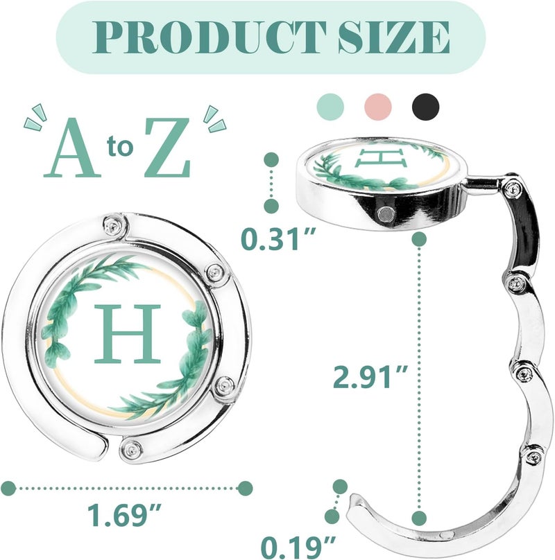 Iqimott 3pcs Personalized Initial Foldable Purse Hook for Table, Flower Letter Folding Handbag Hanger Portable Magnet Table Hook Holder, Collection Desk Purse Hooks for Women Bag (Green-H) - Image 2
