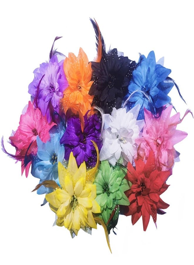 Backgarden 12pcs Multicolor Women Flower Feather Hair Clips for Prom Dance Performance Wedding Tea Party Accessory - Image 1