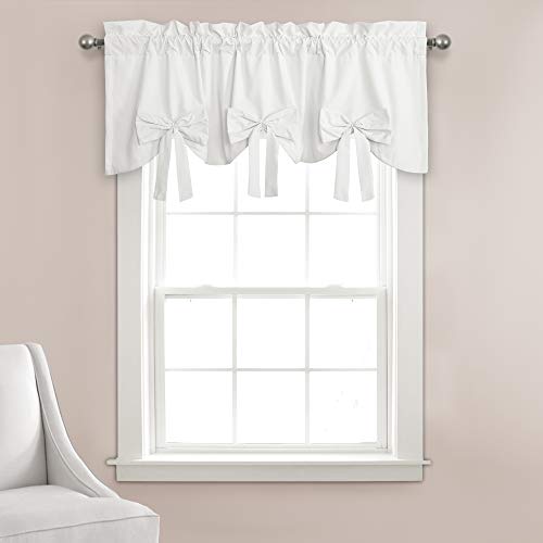 Lush Decor Melody Bow Valance Curtain 52" W x 18" L +3" White - Bow Curtains - Kitchen Valances for Windows - Coquette Valance Curtains for Bathroom - Image 1