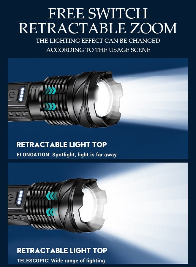 DUNISO Alloy LED Flashlights with Side Light Retractable Light Top Handheld Flashlight with Zoomable 7 Modes Super Bright Flashlights for Emergencies Camping Hiking - Image 4