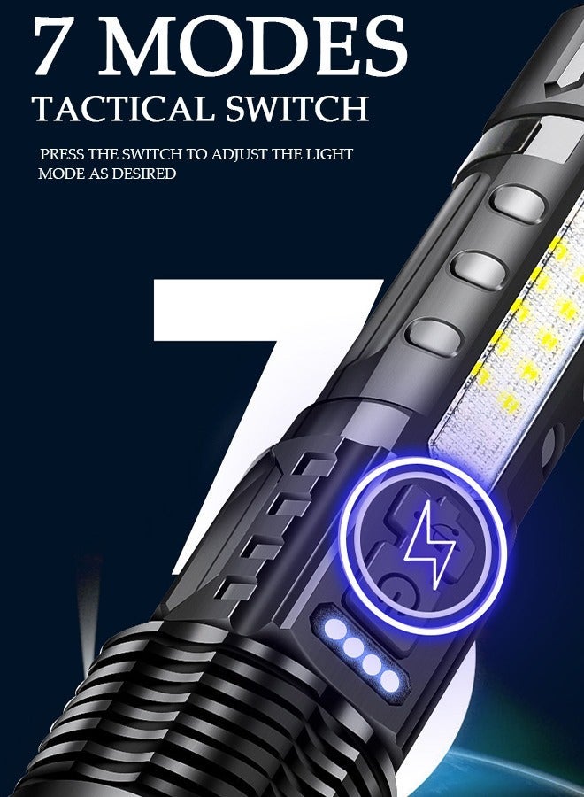 DUNISO Alloy LED Flashlights with Side Light Retractable Light Top Handheld Flashlight with Zoomable 7 Modes Super Bright Flashlights for Emergencies Camping Hiking - Image 2