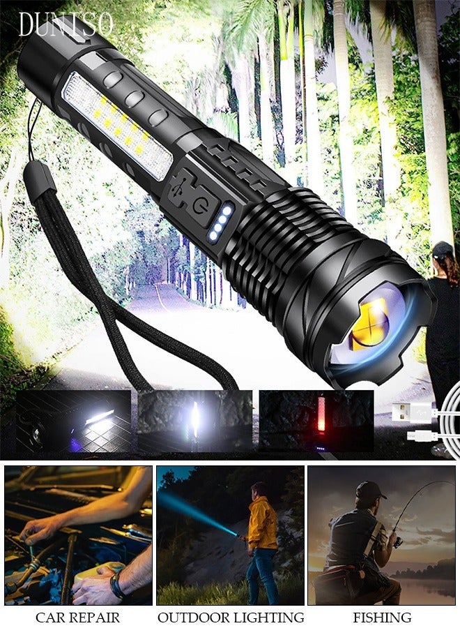 DUNISO Alloy LED Flashlights with Side Light Retractable Light Top Handheld Flashlight with Zoomable 7 Modes Super Bright Flashlights for Emergencies Camping Hiking - Image 1