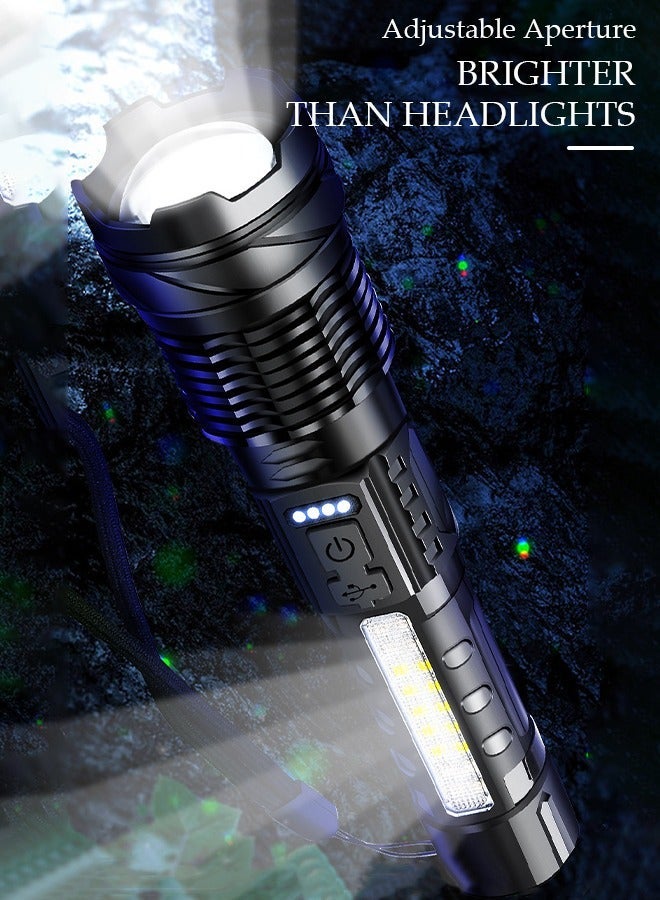 DUNISO Alloy LED Flashlights with Side Light Retractable Light Top Handheld Flashlight with Zoomable 7 Modes Super Bright Flashlights for Emergencies Camping Hiking - Image 3