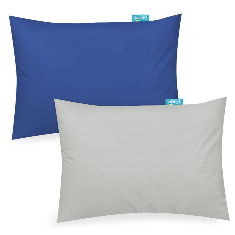 Biloban Organic Cotton Toddler Pillowcase 2 Pack, (Pillowcase Only) Kids Pillowcase for Sleeping Fit Pillow Sized 13"x 18" or 14"x19", Envelope Travel Pillowcases for Girl Boy, Gray&Navy Blue - Image 1