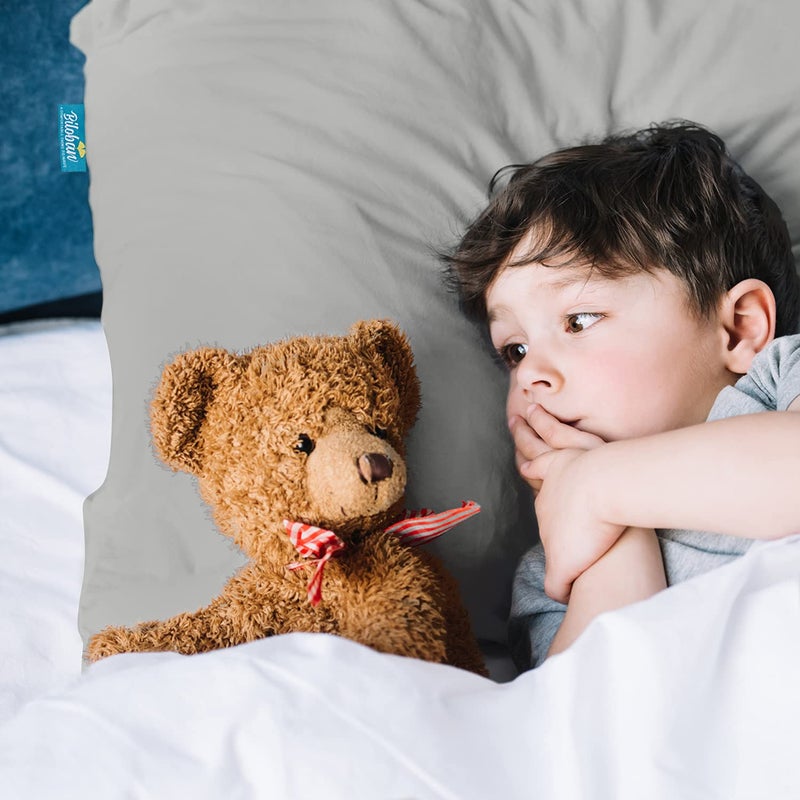 Biloban Organic Cotton Toddler Pillowcase 2 Pack, (Pillowcase Only) Kids Pillowcase for Sleeping Fit Pillow Sized 13"x 18" or 14"x19", Envelope Travel Pillowcases for Girl Boy, Gray&Navy Blue - Image 2