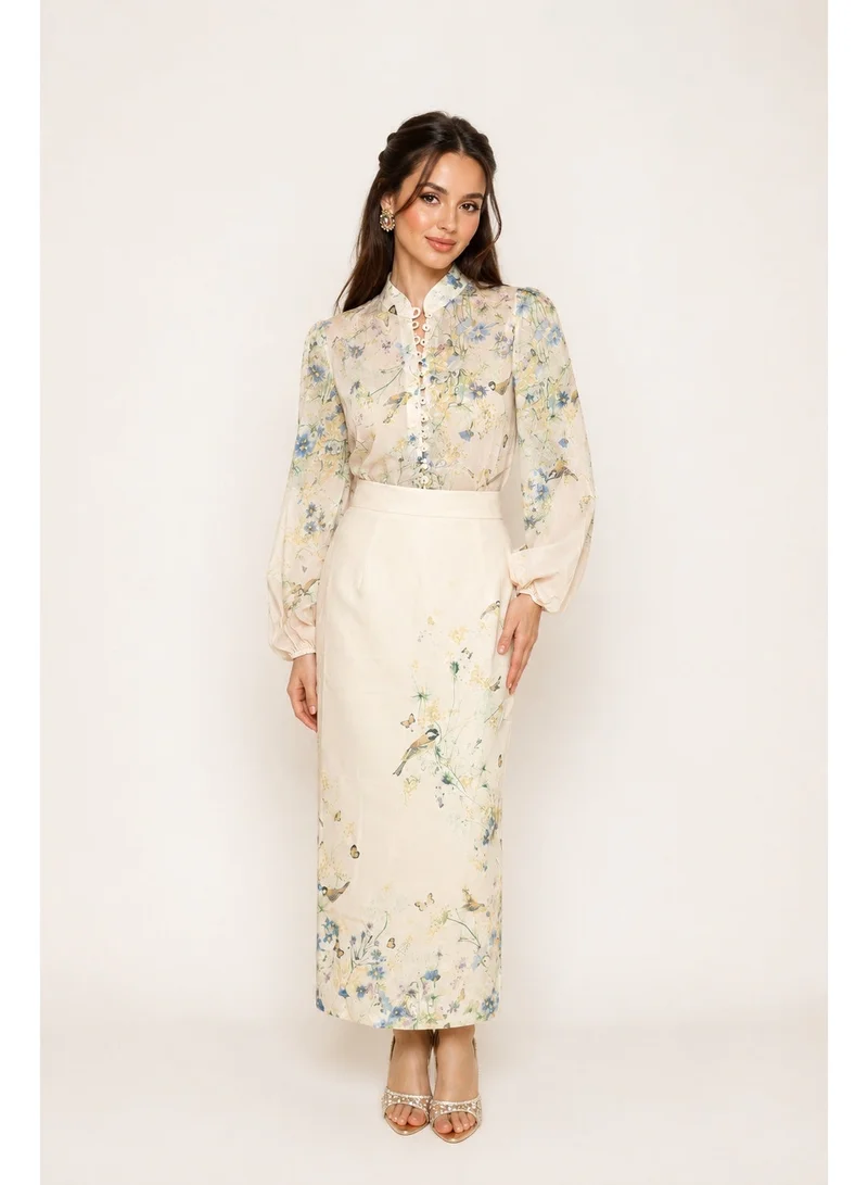 2Trendy Women's Printed Midi Skirt - Beige