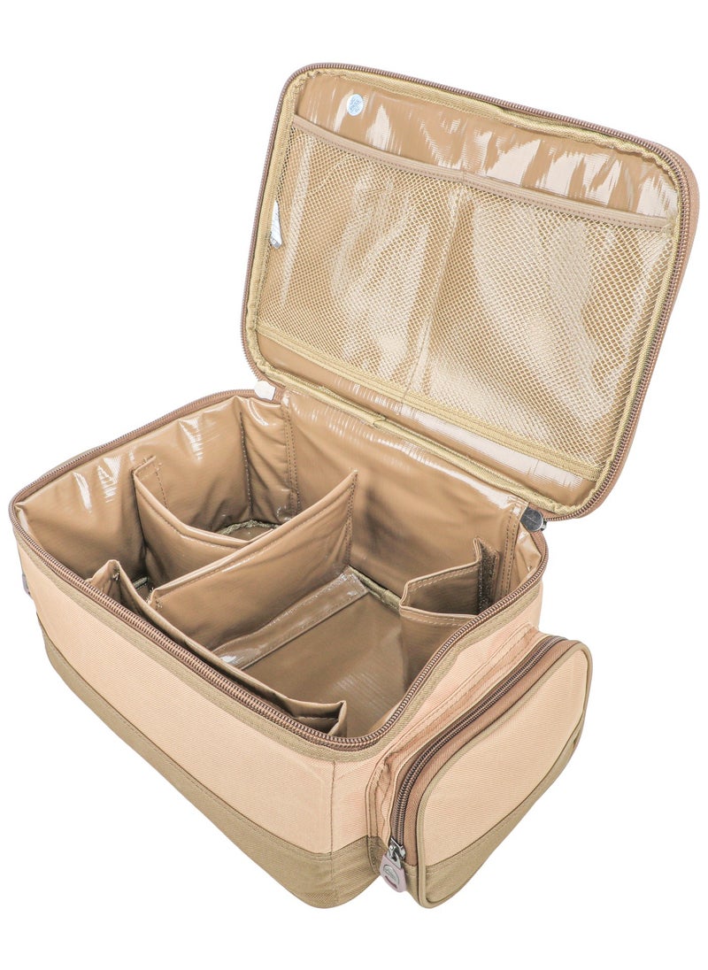 ALGHAFA - Camping Tool Bag, Camping and Travel Cookware Organizer, Travel Bag with Mesh Pockets, Portable Bag for Cooking, Grilling and Kitchen Tools, 17*25*35cm, Oxford Canvas, PVC Lining, Khaki Color - Image 1