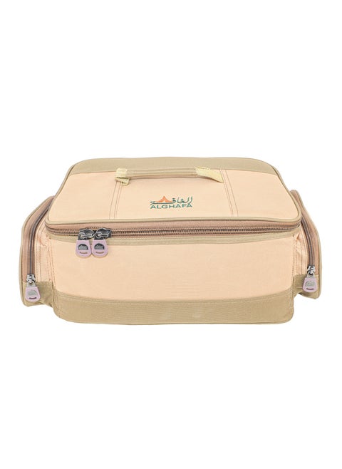 Camping Tool Bag, Camping and Travel Cookware Organizer, Travel Bag with Mesh Pockets, Portable Bag for Cooking, Grilling and Kitchen Tools, 17*25*35cm, Oxford Canvas, PVC Lining, Khaki Color
