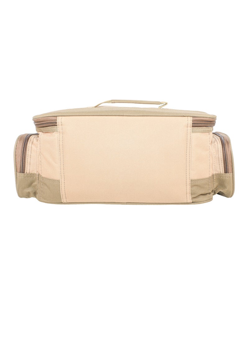 ALGHAFA - Camping Tool Bag, Camping and Travel Cookware Organizer, Travel Bag with Mesh Pockets, Portable Bag for Cooking, Grilling and Kitchen Tools, 17*25*35cm, Oxford Canvas, PVC Lining, Khaki Color - Image 1
