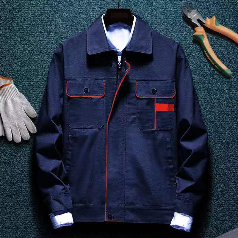 Long-sleeved workshop wear-resistant work clothes suit mens comfortable anti-wear decoration auto repair work clothes labor protection clothes spring and autumn tooling Navy Blue Orange Quick/Top 