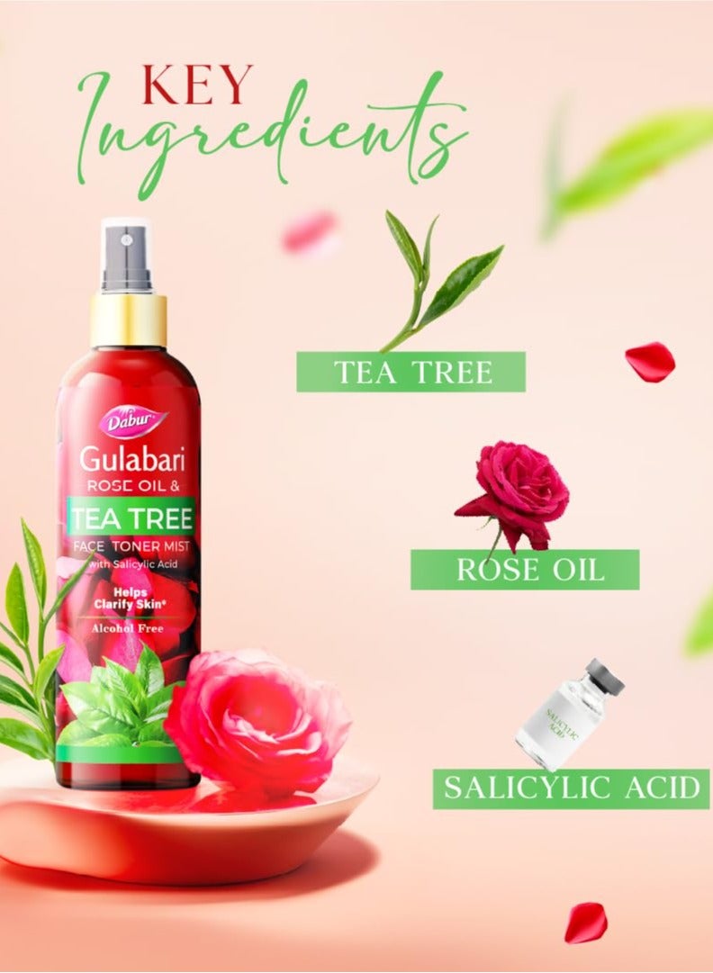 Dabur Gulabari Rose Oil & Tea Tree Face Toner Mist with Salicylic Acid Treats Breakouts, Blackheads, and Whiteheads | Tightens and Refines Pores | Alcohol Free | 100ml  - Image 2