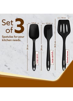 AGARO AGARO Deluxe Silicone Spatula Set of 3, Heat Resistant, Cooking, Baking and Mixing, Non-Stick Cookware, BPA Free, Seamless Design, Black.  - Image 2