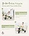 KRIDDO 2in1 Toddler Tricycle for Ages 18 Months to 5 Years Old Extended Push Handle for Effortless Push Gift Trike for Toddler 3 to 5 Year Kids Tricycle with Foldable Front Footrest Green - Image 4