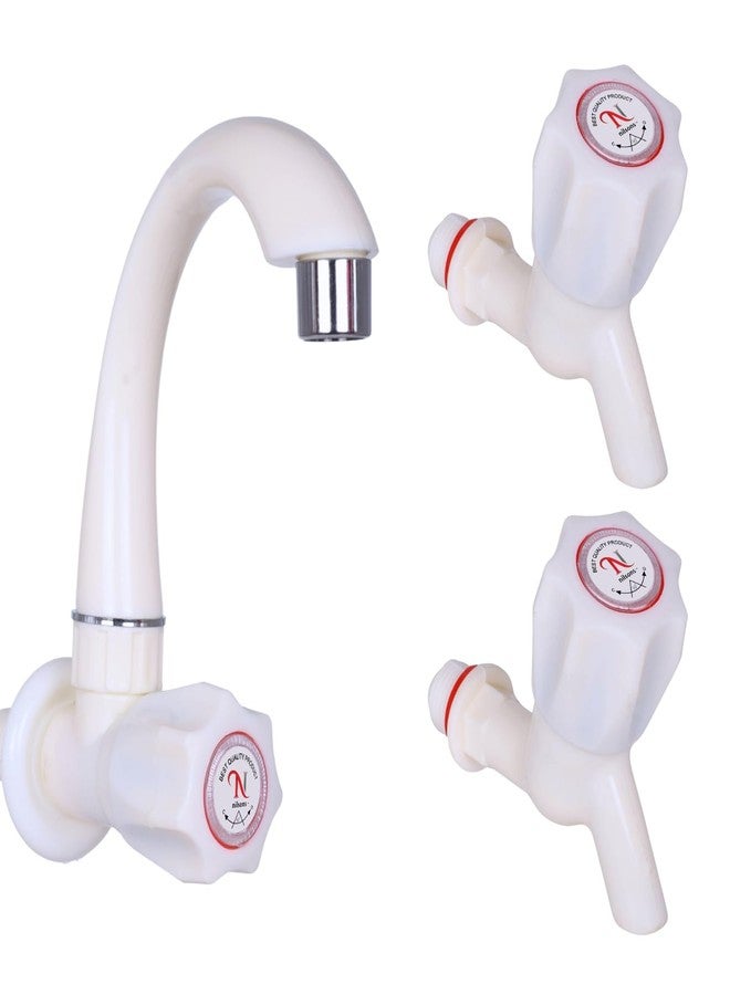 Nilsons Plastic Swan Neck Sink Cock Tap with 2 Bib Cocks - PVC Wall Mounted Tap Set for Kitchen, Bathroom & Utility Use | Leak-Proof, Rust-Free Faucet Combo - White (Pack of 3) - Image 1