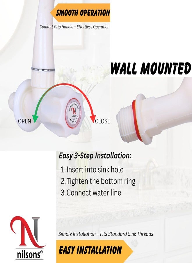 Nilsons Plastic Swan Neck Sink Cock Tap with 2 Bib Cocks - PVC Wall Mounted Tap Set for Kitchen, Bathroom & Utility Use | Leak-Proof, Rust-Free Faucet Combo - White (Pack of 3) - Image 4