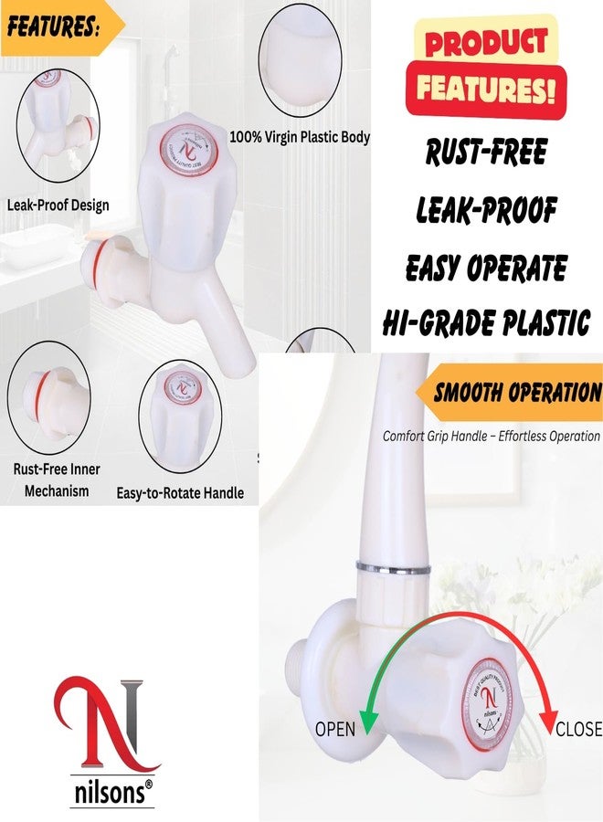 Nilsons Plastic Swan Neck Sink Cock Tap with 2 Bib Cocks - PVC Wall Mounted Tap Set for Kitchen, Bathroom & Utility Use | Leak-Proof, Rust-Free Faucet Combo - White (Pack of 3) - Image 2