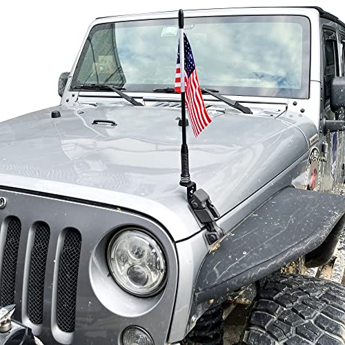 RERPRO علم RERPRO مع عمود وحامل تركيب لجيب رانجلر JK Unlimited 2007-2018 2 باب 4 باب ملحقات تركيب قفل غطاء المحرك حامل علم قابل للتعديل 360° من سبائك الألمنيوم باللون الأسود - Image 1