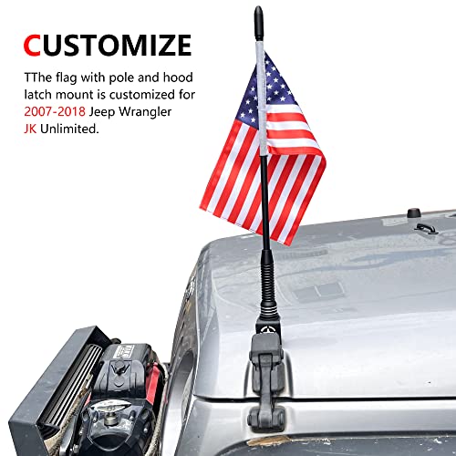 RERPRO علم RERPRO مع عمود وحامل تركيب لجيب رانجلر JK Unlimited 2007-2018 2 باب 4 باب ملحقات تركيب قفل غطاء المحرك حامل علم قابل للتعديل 360° من سبائك الألمنيوم باللون الأسود - Image 2